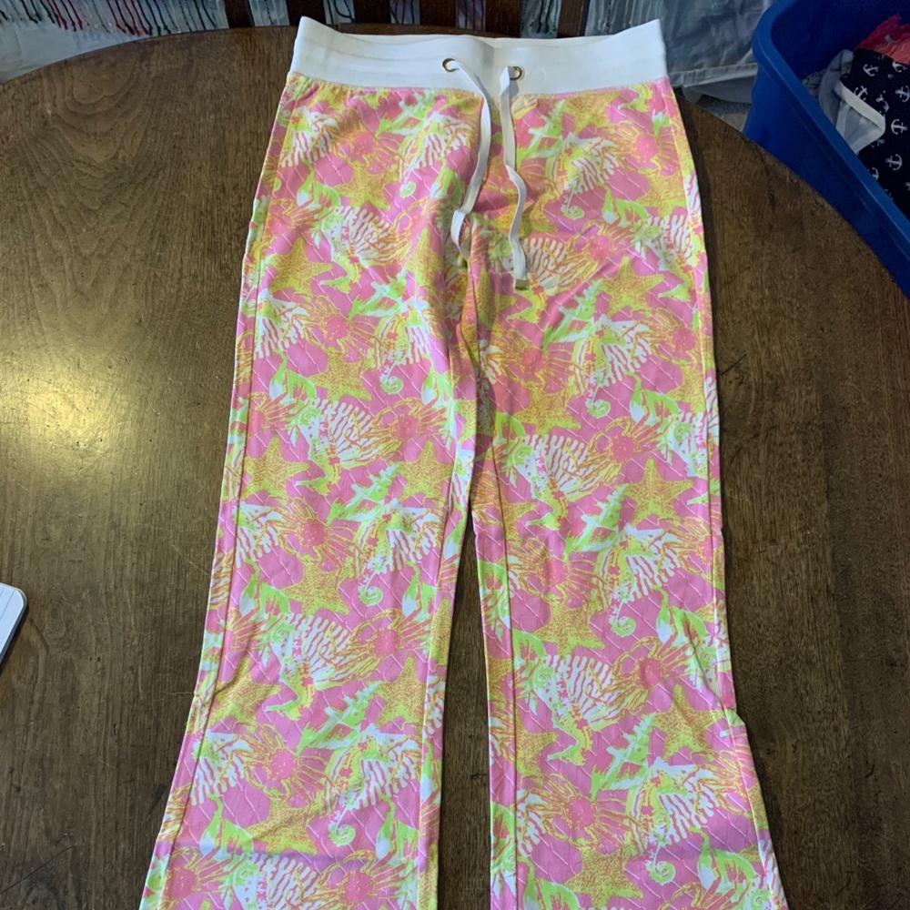 Pink and yellow sea creatures flare pants